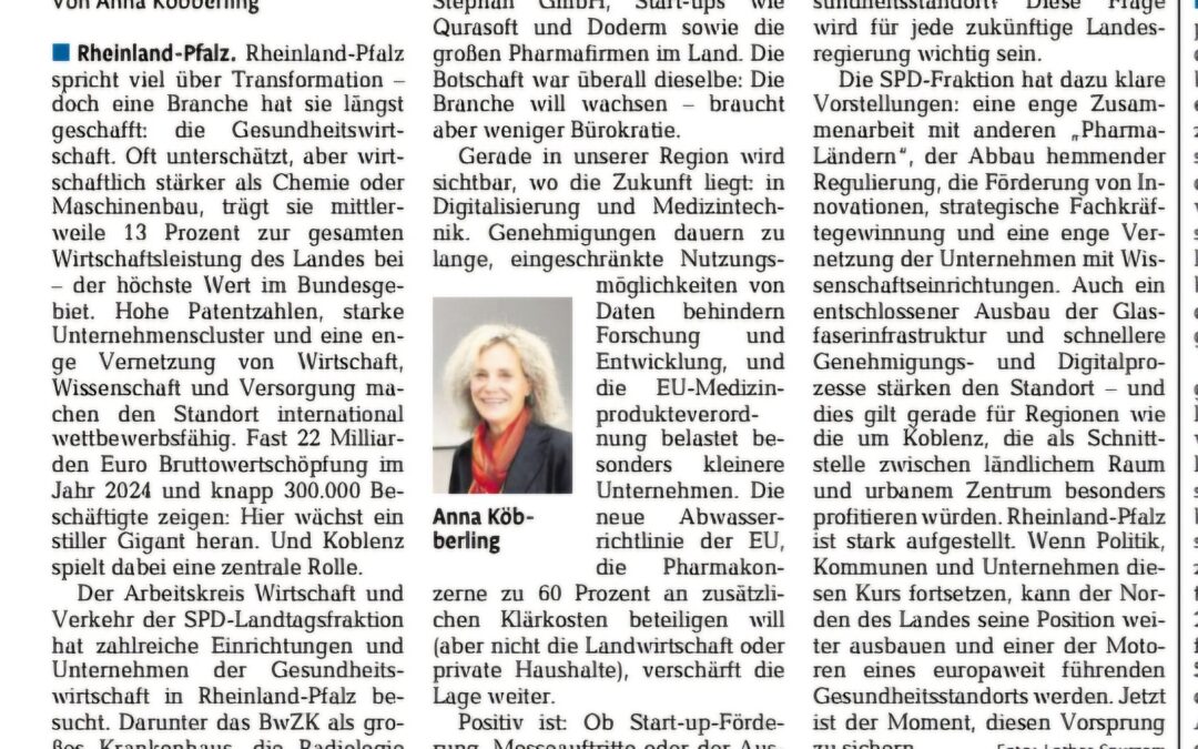 Anna Köbberling: Gesundheitswirtschaft: Ein stiller Gigant, der Rheinland-Pfalz trägt